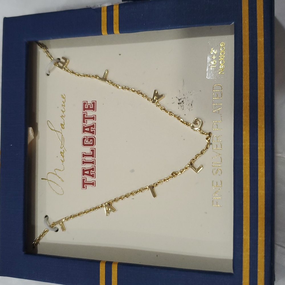 Fine silver‎ Plated Tailgate initial Varsity style necklace new